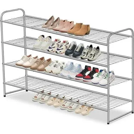 AOODA 4 Tier Long Shoe Organizer for Closet, Wide Stackable Metal Shoe Rack for Entryway, Bedroom, Floor, Shoe Shelf Storage Organizer Holds 30 Pairs of Men Sneakers (Bronze)