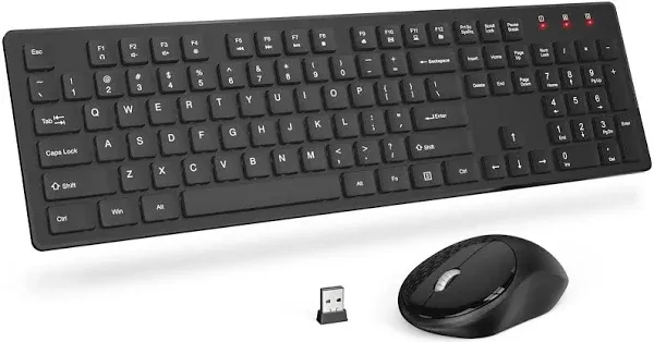 Wireless Keyboard and Mouse, Trueque Silent 2.4GHz Cordless Full Size USB Mouse Combo, Long Battery Life, Lag-Free for Computer, Laptop, PC, Windows, Mac, Chrome OS (Black)