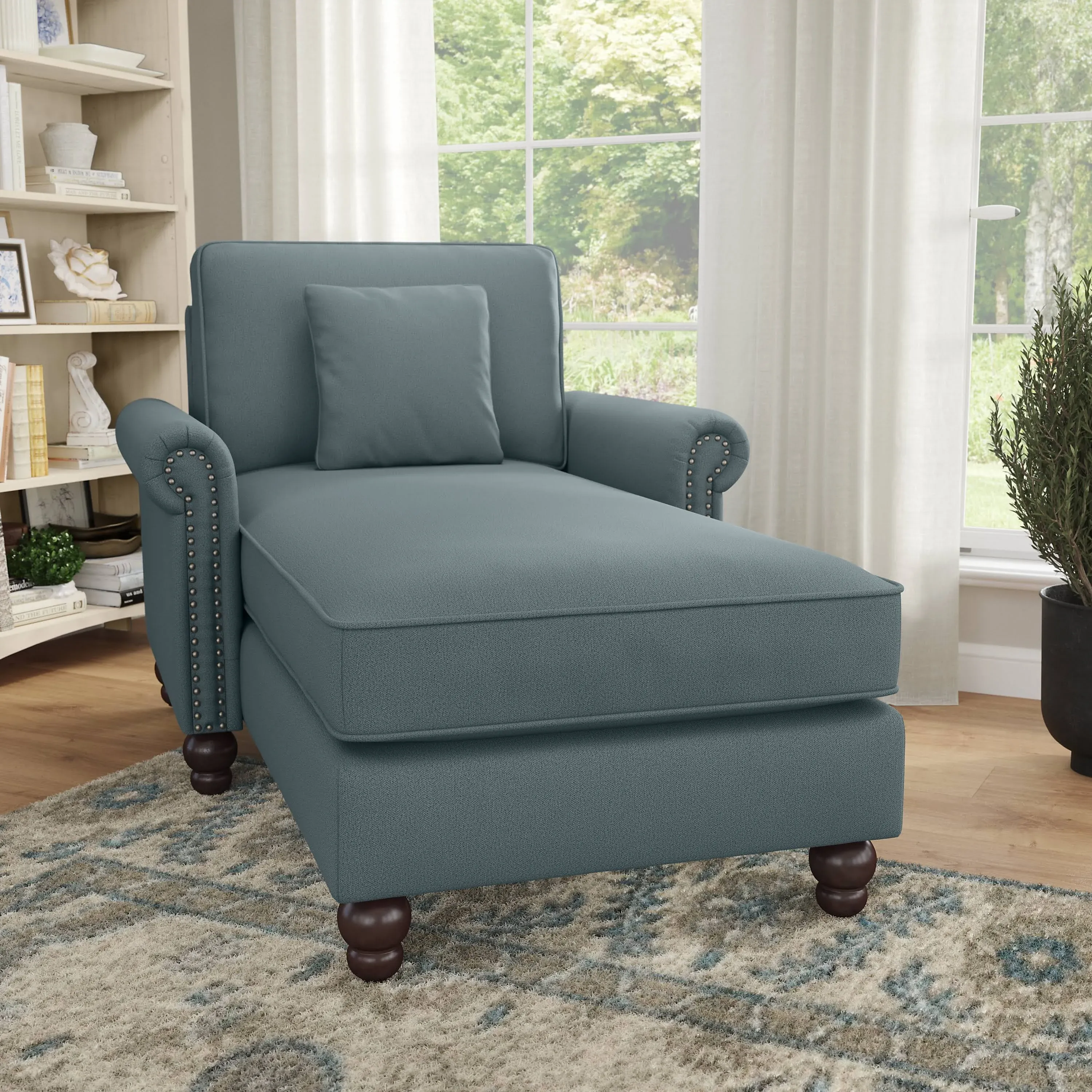 Bush Furniture Coventry Chaise Lounge with Arms in Charcoal Gray Herringbone