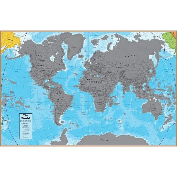 Hemispheres Scratch Off World 24" x 36" Laminated Wall Map