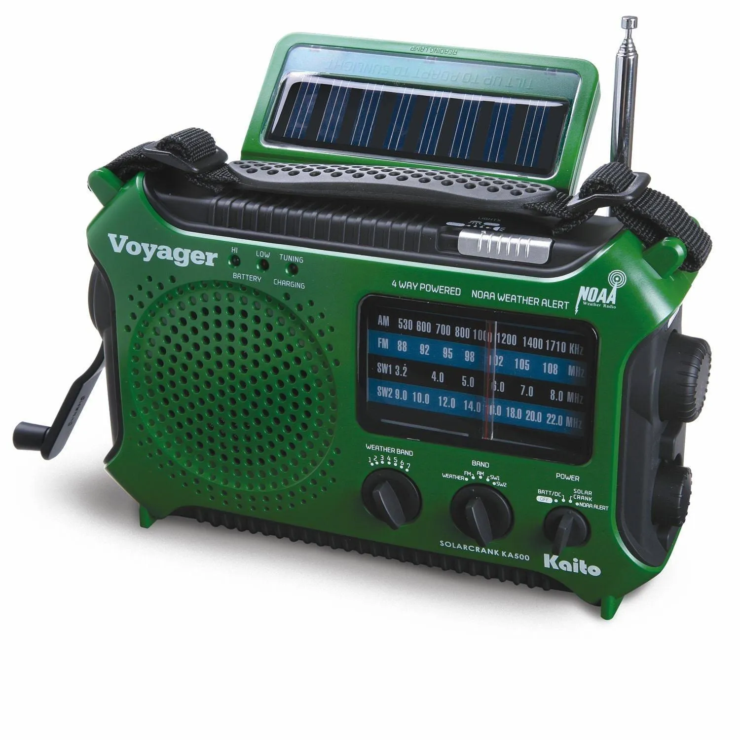 Kaito KA500IP-BLK Voyager Solar/Dynamo Am/fm/sw NOAA Weather Radio with Alert and Cell Phone Charger, Black