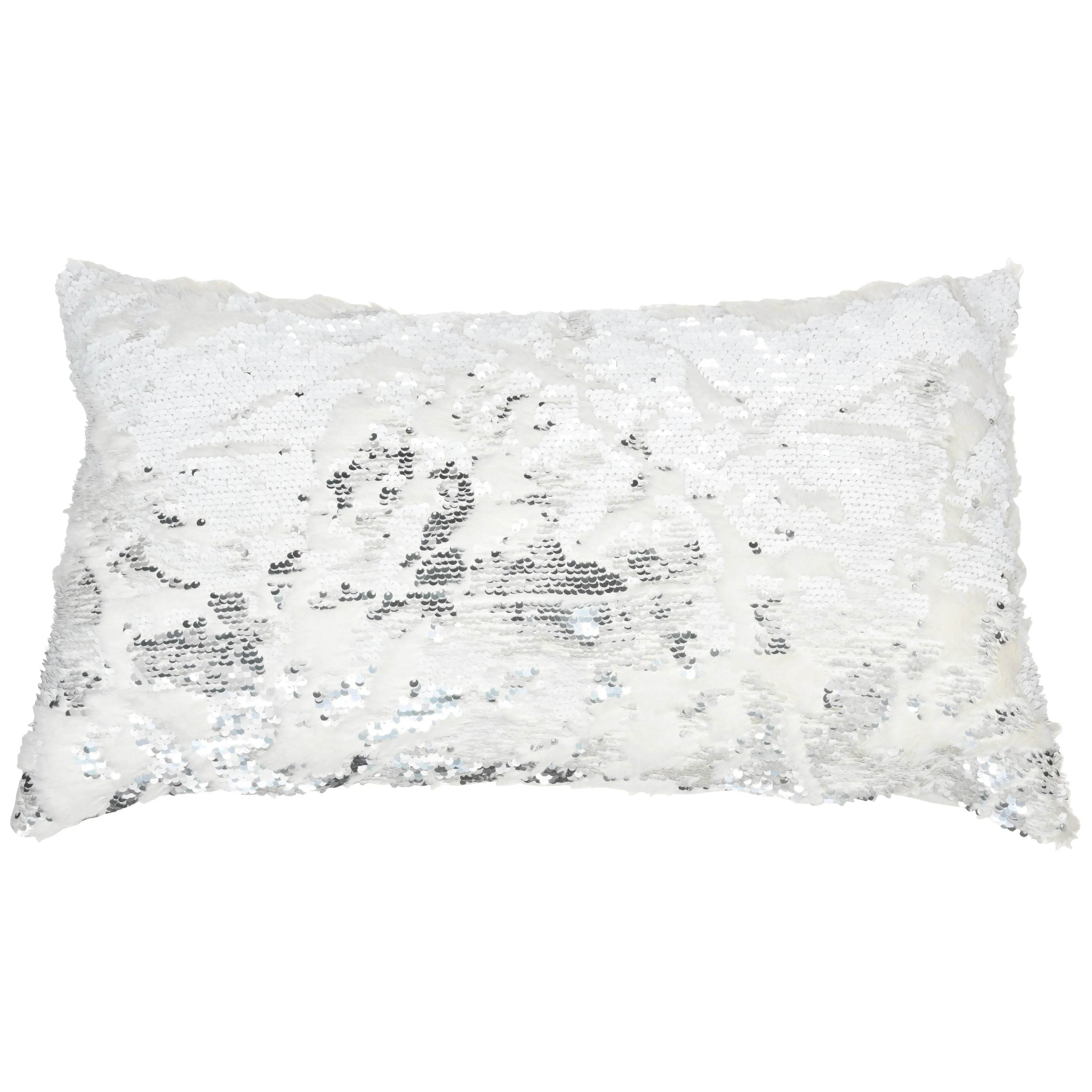 Mina Victory Faux Fur Sequins White/Silver 14" x 20" Throw Pillow