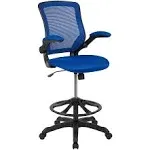 Flash Furniture Mid Back Mesh Ergonomic Drafting Chair with Adjustable Foot Ring and Flip-Up Arms