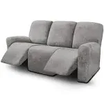  Velvet 8-Pieces Recliner Sofa Covers 3 Seater Recliner Cover Light Grey