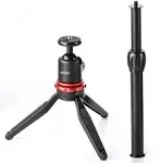 Movo Universal Mini Camera Tripod with Extendable Pole (MV-T1) Adjustable Head, Heavy-Duty Aluminum Travel Stand for DSLR, Mirrorless, GoPro, Smartphones, Compact, Portable