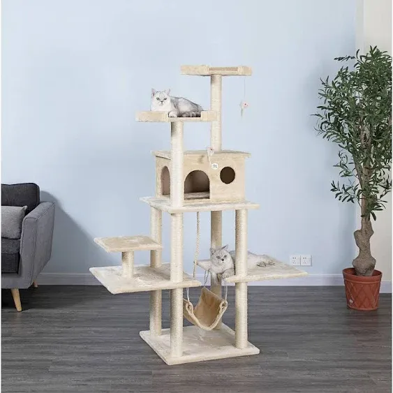 Go Pet Club 72 in. Cat Tree Condo Furniture, Beige