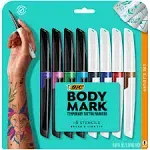 Bic BodyMark Temporary Tattoo Marker, Brush Tip and Fine Tip, Assorted Colors, 8