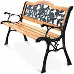 Patio Park Garden Bench Porch Chair Cast Iron Hardwood