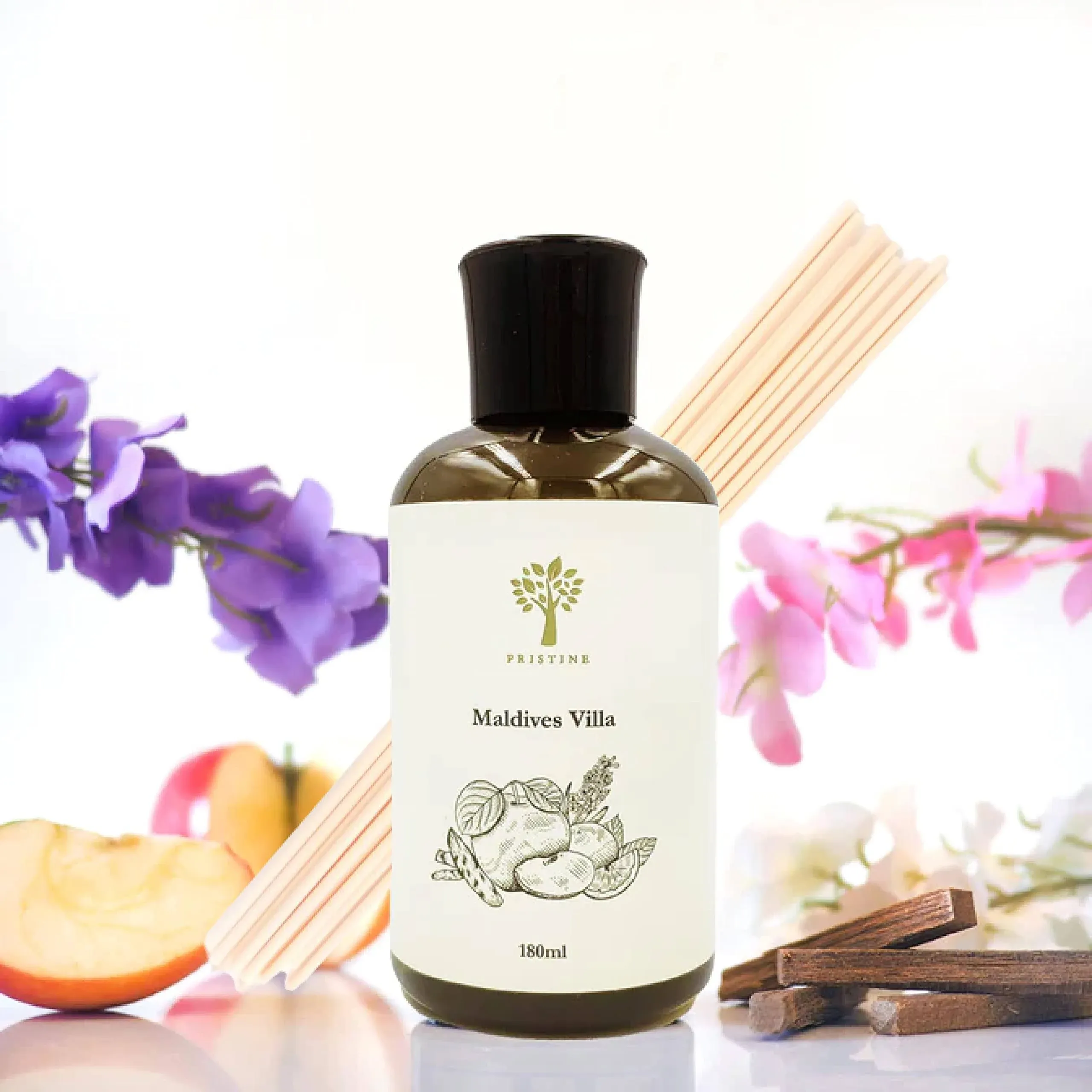 PRISTINE Maldives Villa/Inspired by Marriott Hotel Reed Diffuser Refill with Reed Sticks | Citrusy Grapefruit-Apple -Ocean Breeze - Sandalwood Oil Diffuser Refills | Hotel Reed Diffuser Oil Refill