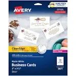 Clean Edge Business Cards, Laser, 2 X 3.5, White, 200 Cards, 10 Cards/sheet, 20 Sheets/pack