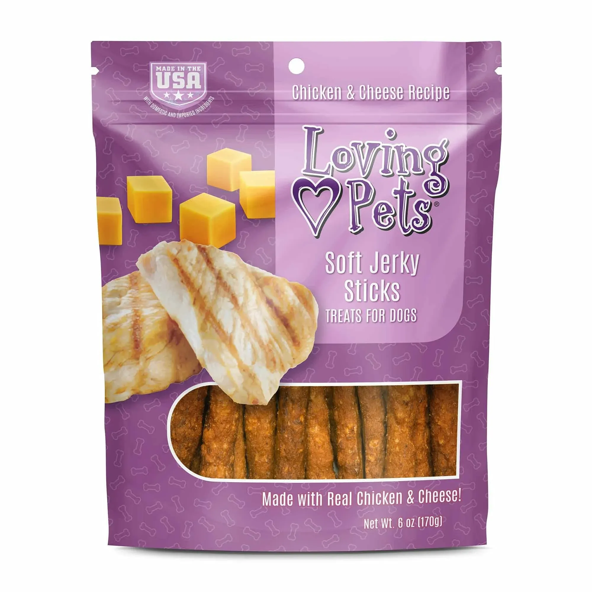 Loving Pets - Soft Chew Jerky (Stick-Shaped, Chicken & Cheese Recipe) USA Made Dog Treats