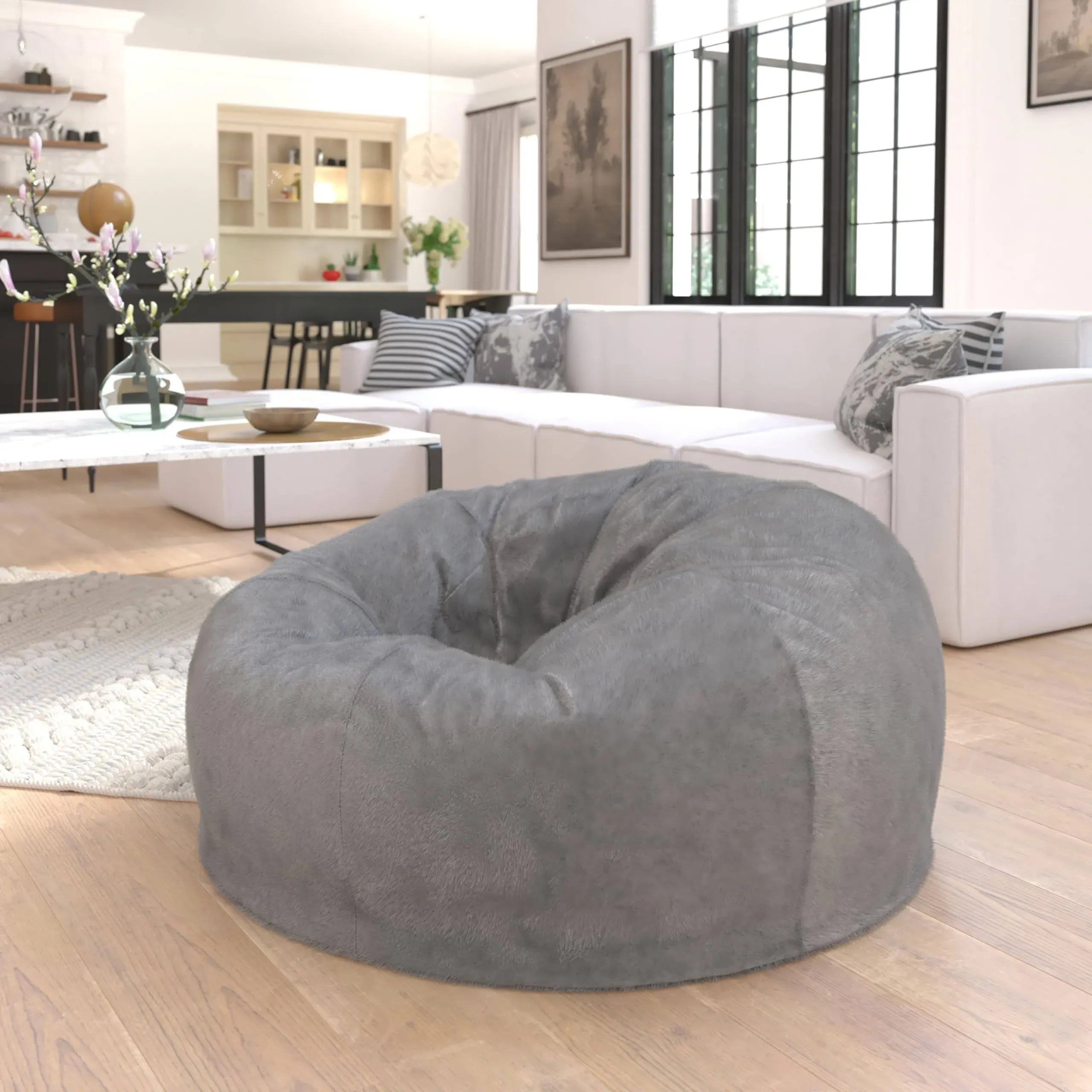 Flash Furniture Oversized Gray Furry Refillable Bean Bag Chair for All Ages