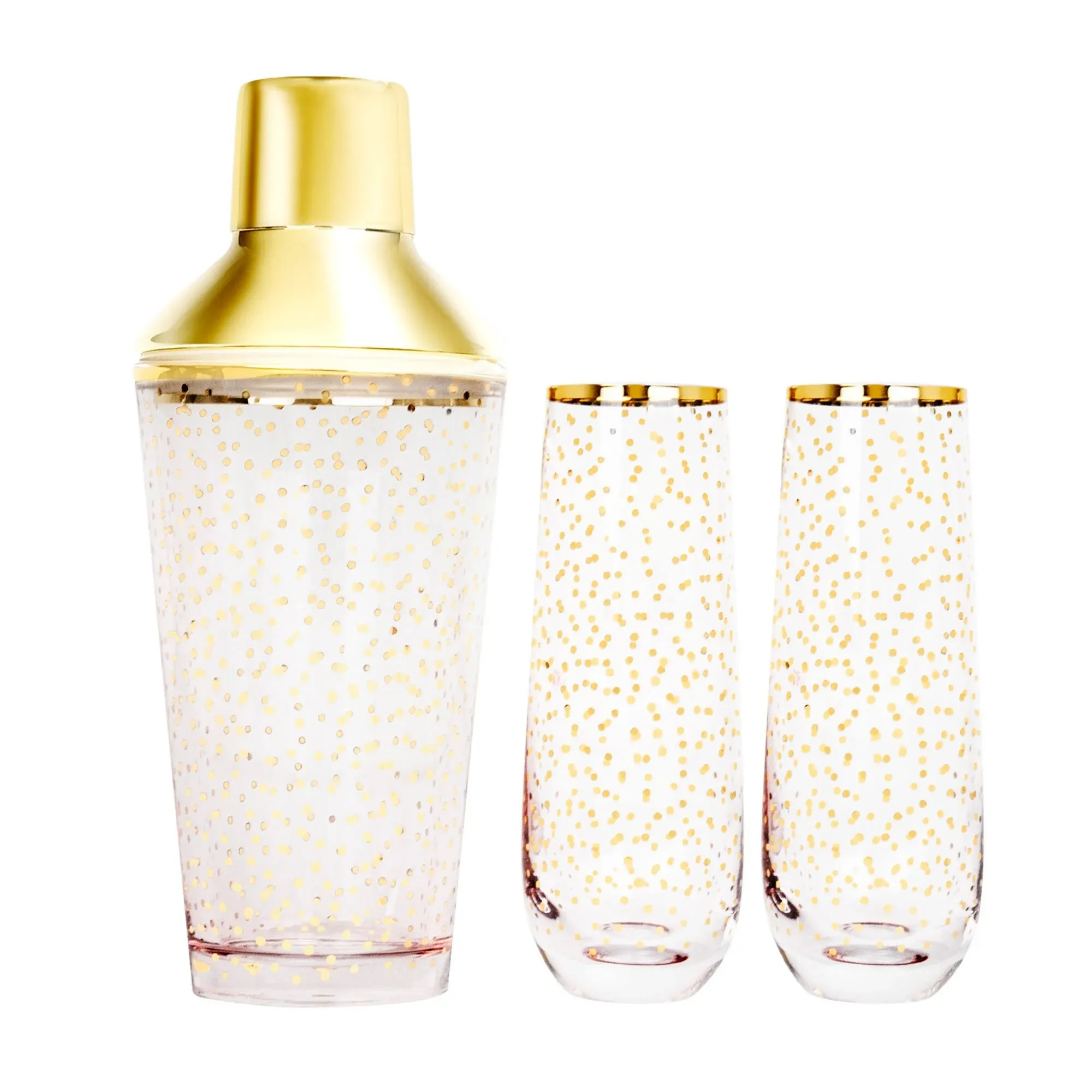 American Atelier Cocktail Shaker with 2 Stemless Flutes - Pink/Gold