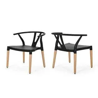 Victoria Modern Dining Chair with Beech Wood Legs (Set of 2), Black and Natural ...