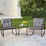 SUNCROWN Outdoor 3-Piece Patio Bistro Set Rocking Chairs with Brown Wicker Beige