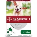 K9 Advantix II Flea Treatment for Dogs up to 10-lbs, 6 treatments