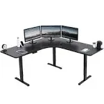 VIVO Electric Height Adjustable 71 x 71 inch Curved Corner Stand Up Desk, Black Table Top, Black Frame, Memory Controller, L-Shaped Workstation, E3C Series, DESK-KIT-E3CB2