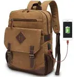 Men Vintage Canvas Rucksack School Backpack 15.6 Inch Laptop With USB Charging