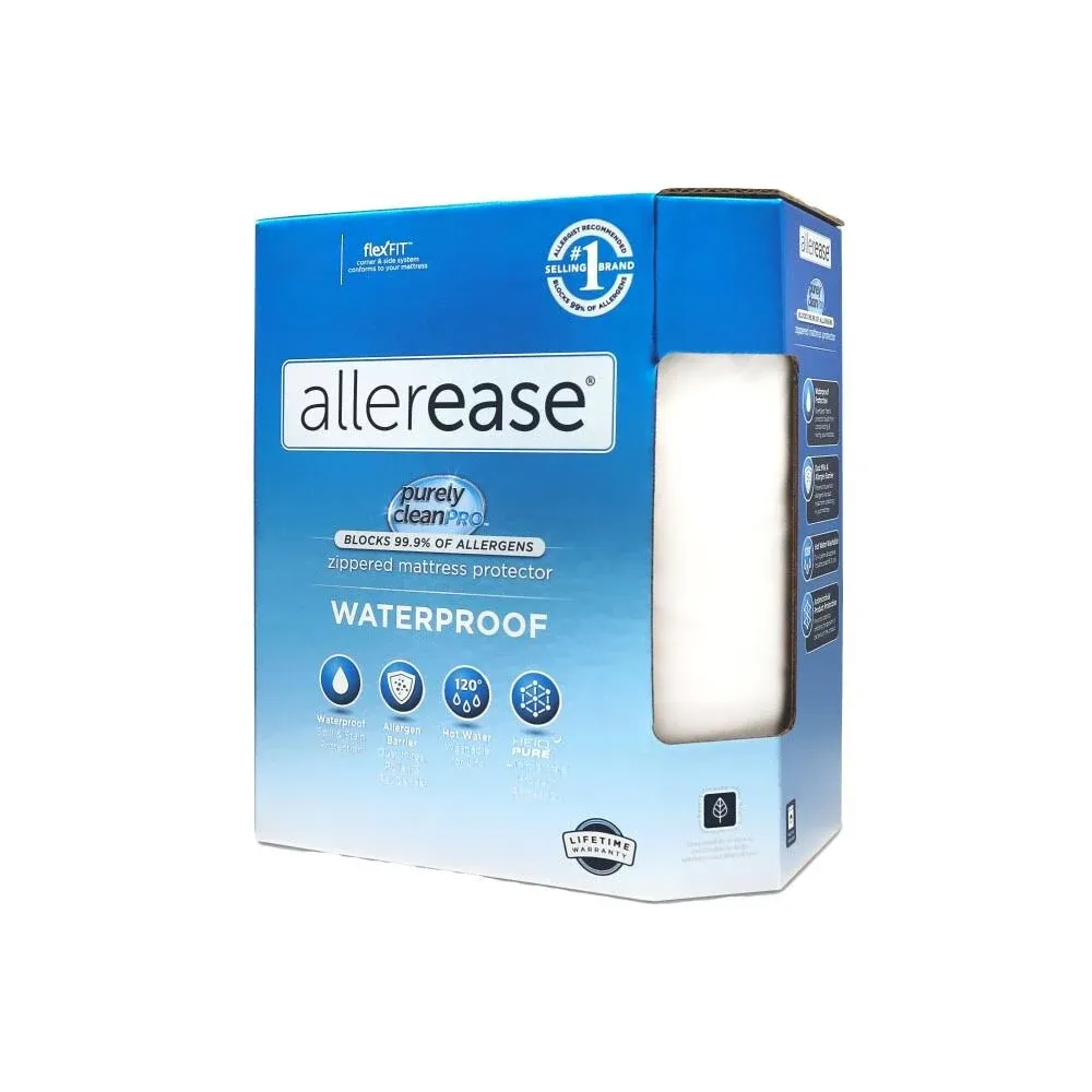 Aller-Ease Waterproof Zippered Mattress Protector, Queen, White