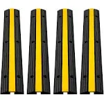 VEVOR 3.28 ft Cable Protector Ramp, 4 Pack of 1 Channel, 18000 lbs/axle Capacity Heavy Duty Rubber Speed Bumps, Floor Cord Cable Protector Wire