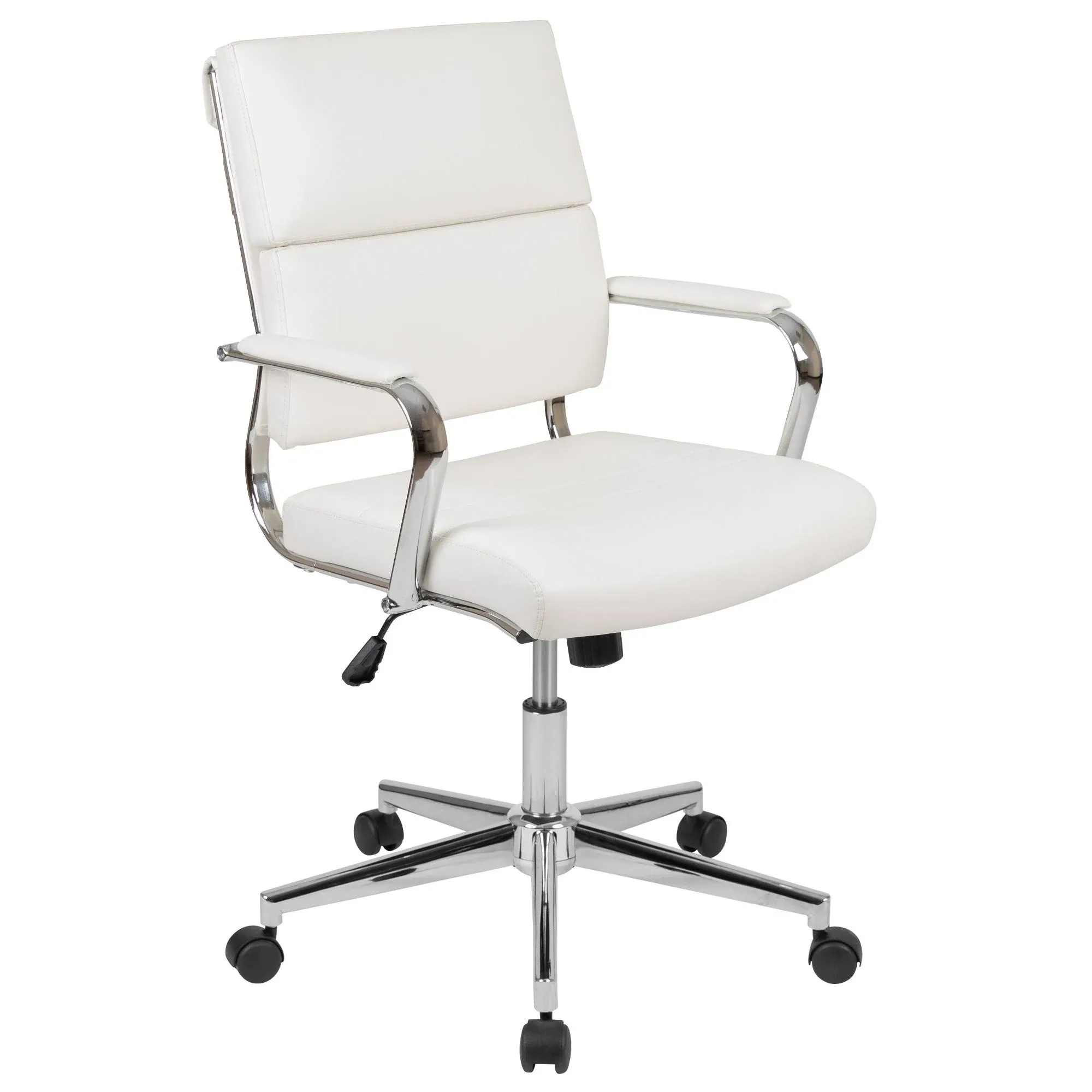 Hansel Mid-Back White LeatherSoft Contemporary Panel Executive Swivel Office Chair