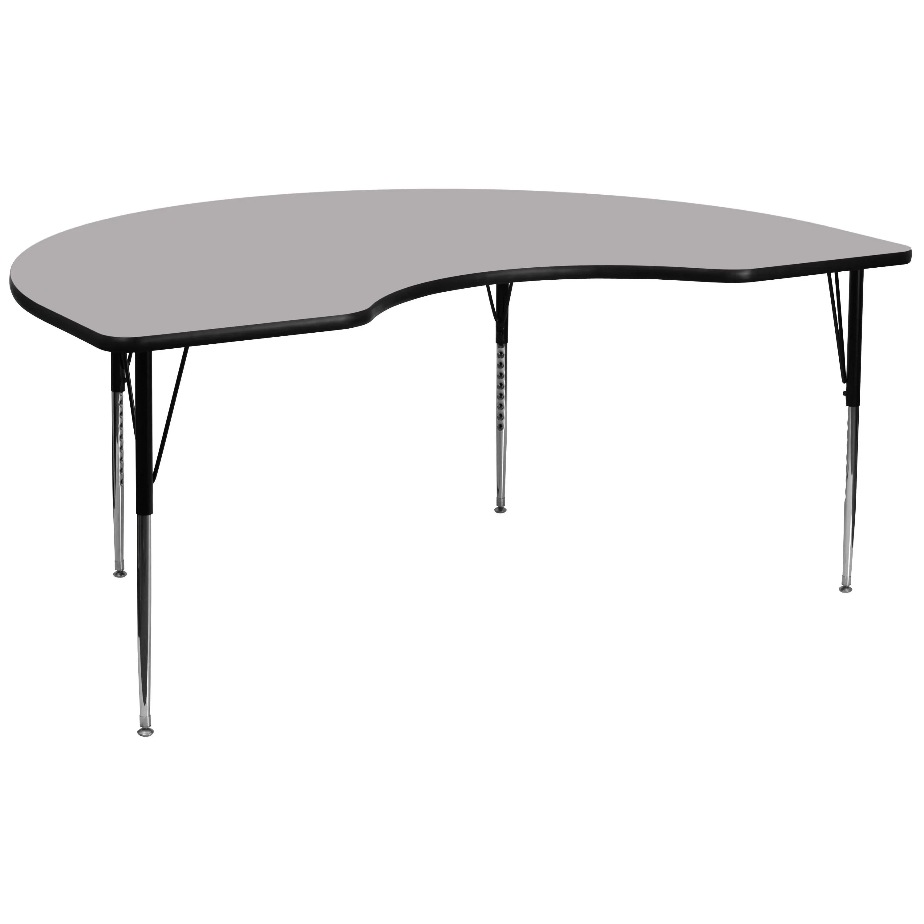 Flash Furniture Mobile 48''W x 72''L Kidney Grey HP Laminate Activity Table - Height Adjustable Short Legs