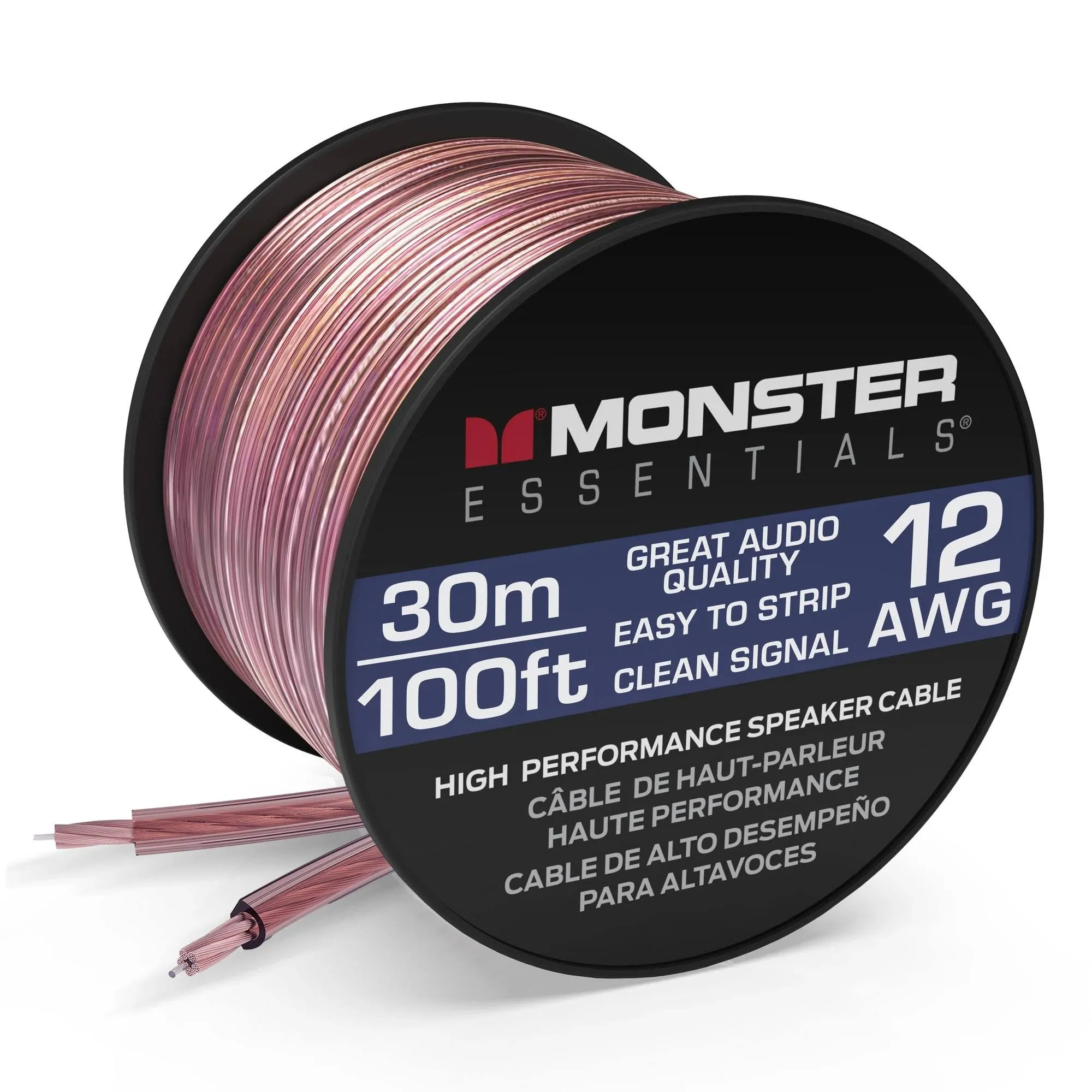 Monster XP Copper Clad Aluminum (CCA) Speaker Wire 12 Gauge Cable 100 ft Spool - Ideal for Home Cinema Cables and Car Audio Cable