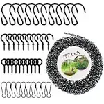 197 Inch Black Metal Hanging Chains and Hanging Basket Hooks Set for Bird Feeders, Birdbaths, Planters, Grow Lights, Lanterns, Wind Chime and Ornaments, Screw Eye Hooks, Chain Hooks DIY