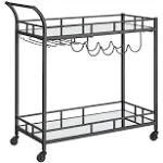 VASAGLE Bar Cart Home Bar Serving Cart Wine Cart with 2 Mirrored Shelves