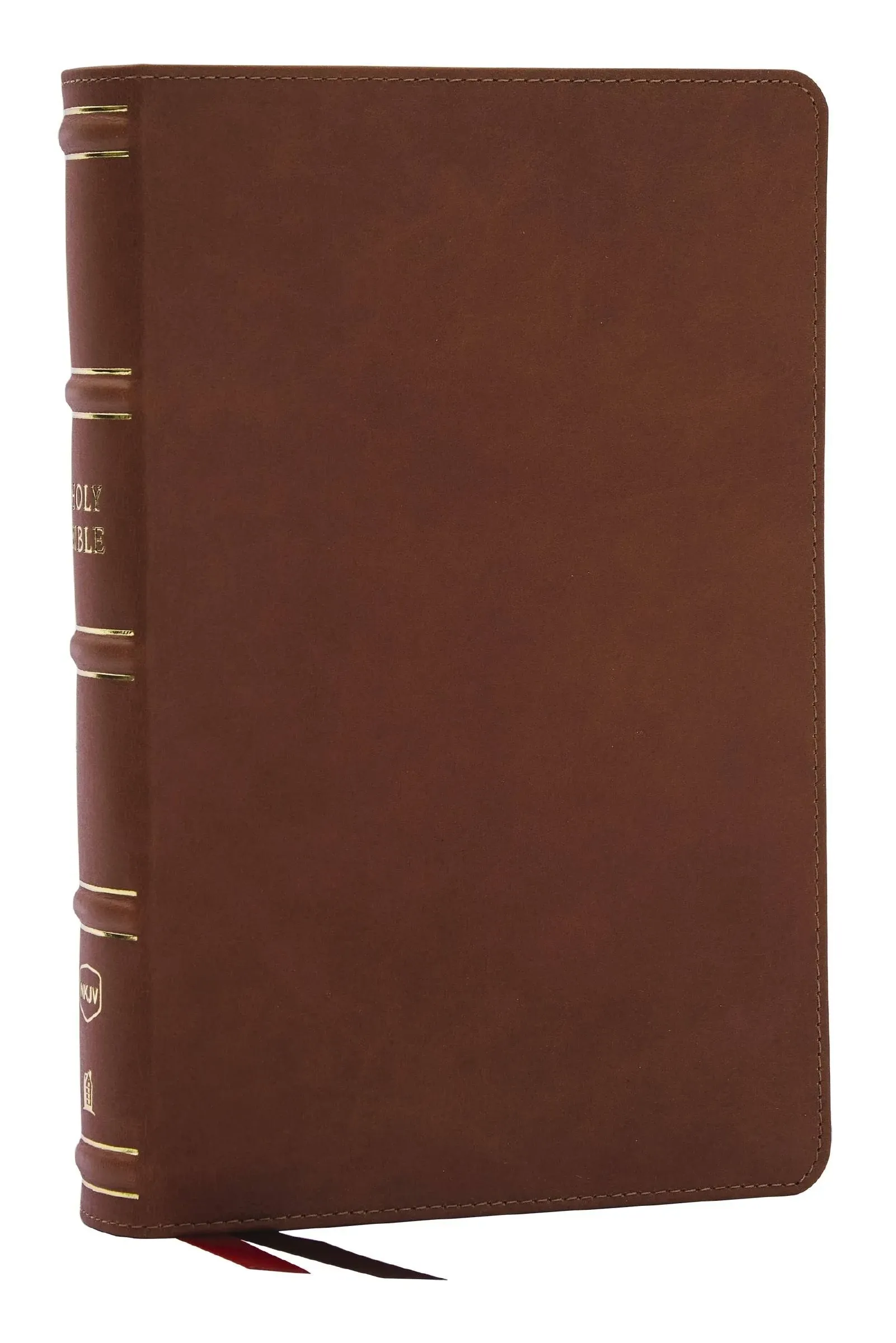 Nkjv, Single-Column Reference Bible, Verse-By-Verse, Genuine Leather, Brown, Red Letter, Thumb Indexed, Comfort Print