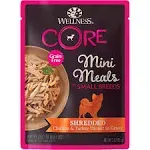 Wellness Core Grain-Free Small Breed Mini Meals Shredded Chicken & Turkey in Gravy Dog Food Pouches, 3-oz, Case of 12