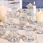 Candlestick Holders Bulk, 12 Pcs Glass Candle Holders Set Clear, Crystal Taper Candle Holders for Wedding, Table Centerpiece, Home Decoration(Exclude Candles)