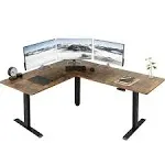 VIVO Electric Height Adjustable 63 x 55 inch Corner Stand Up Desk, Black Table Top, Black Frame, L-Shaped Standing Workstation, 3CT Series, DESK-E3CTB