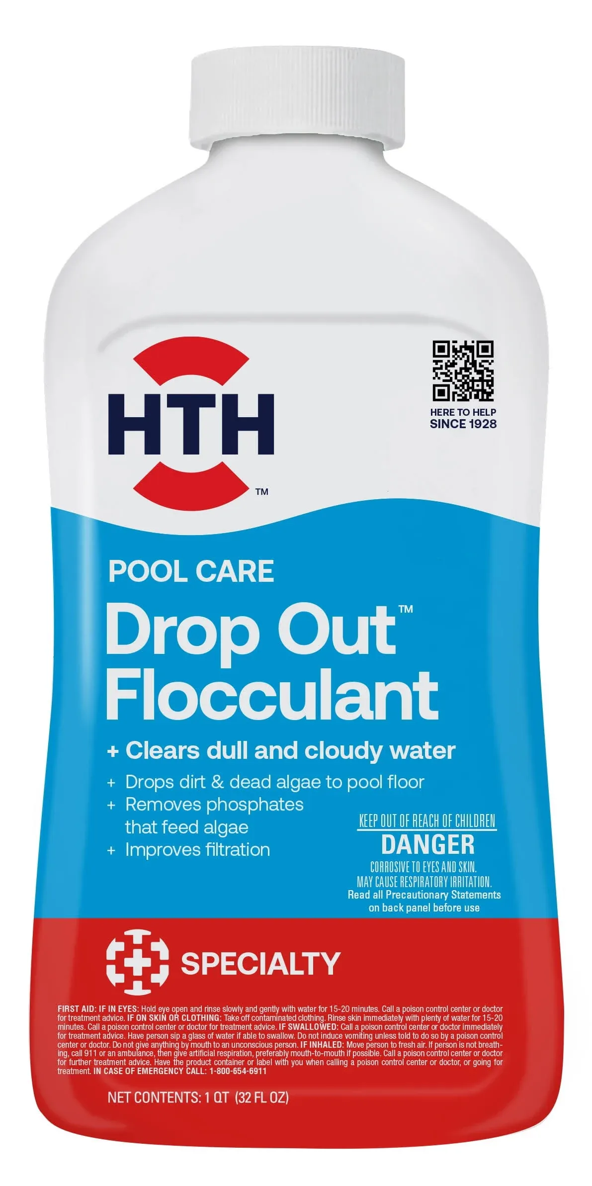 HTH 67080 Swimming Pool Care Drop Ou Flocculant - Clears Cloudy Water Fast 32 Fl Oz (Pack of 1)