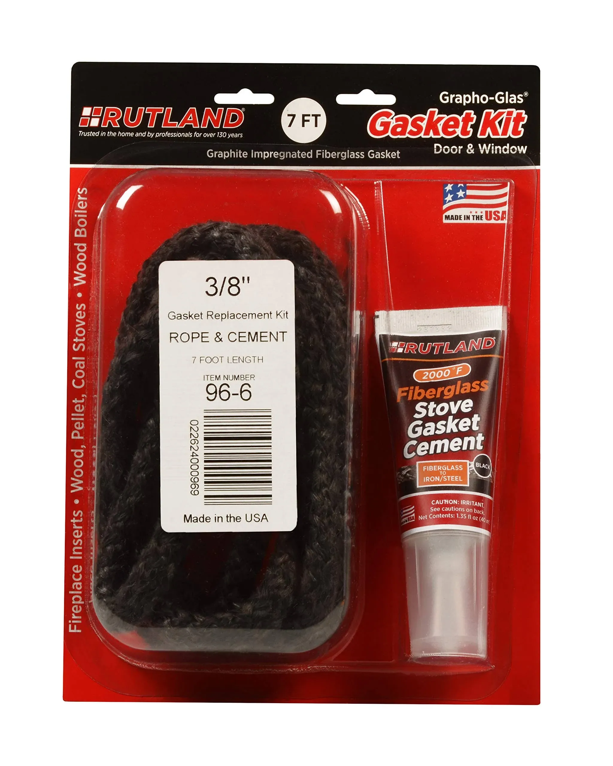 Rutland Grapho-Glas Stove Gasket Kit, 7' x 3/8" Rope