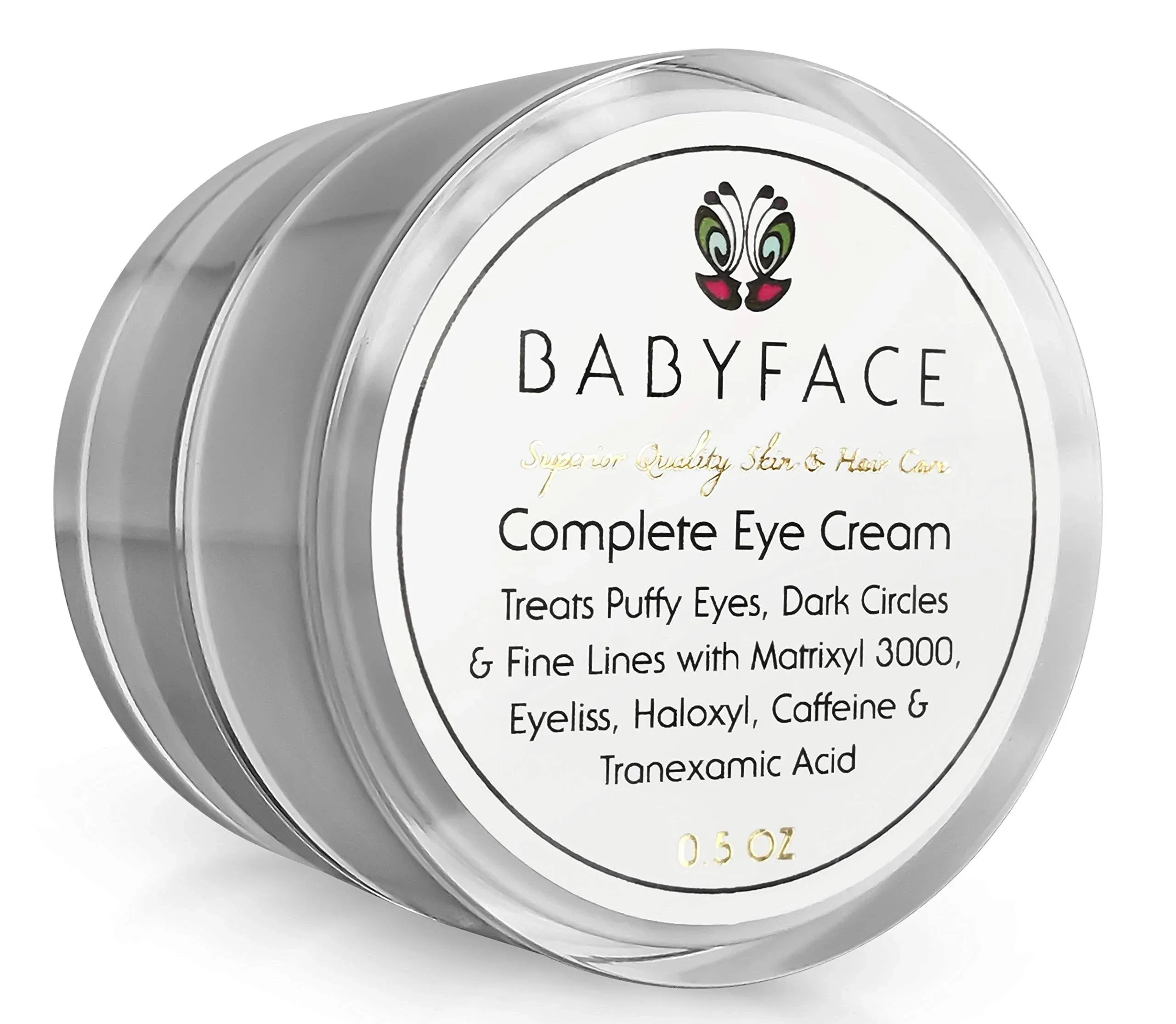 Babyface Complete Eye Cream for Dark Circles, Wrinkles, Bags & Puffy Eye Reduction Brightens & Smooths Under Eyes with Caffeine, Haloxyl, Eyeliss, & Matrixyl 3000 (15 ml)