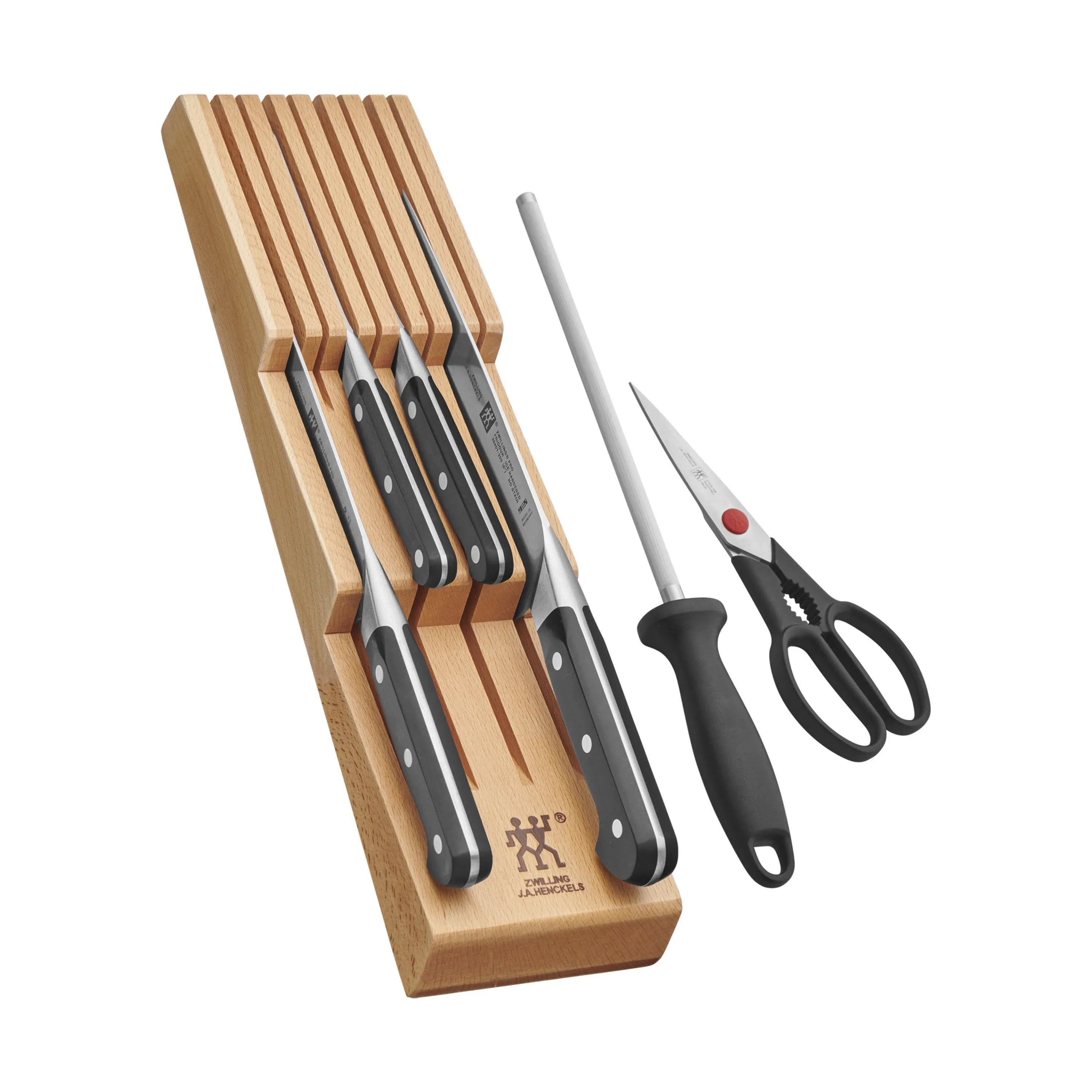 Zwilling Pro 7-pc Block Set w/ Beechwood In-Drawer Knife Tray