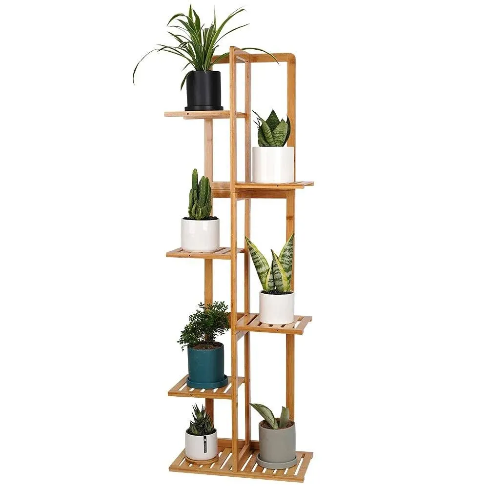 Bamboo Plant Stand Rack - Indoor &amp; Outdoor Plant Stand 6 Tier 7 Potted Multiple 