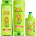 Garnier Fructis Sleek & Shine Full + Travel Size Shampoo (12.5 & 3 Fl Oz) + Conditioner (12 & 3 Fl Oz) Set for Frizzy, Dry Hair, Plant Keratin + Argan Oil (4 Items), 1 Kit (Packaging May Vary)