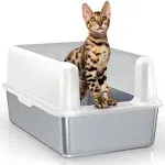 WoofiGo Stainless Steel Cat Litter Box with Lid, XL Metal Litter Box for Big Cats, Extra Large Litter Box with High Sides, Never Absorbs Odors,