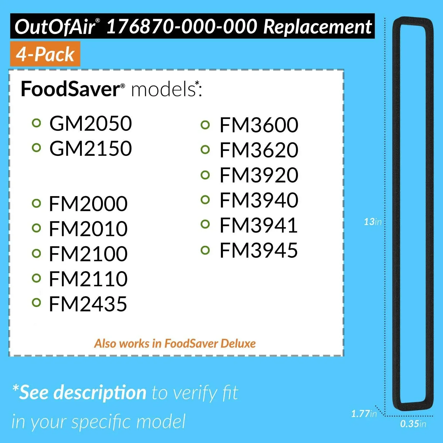 Replacement Gaskets (4 Foam Gaskets) for FoodSaver - Fits FM2000, 4 