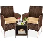 Best Choice Products 3-Piece Outdoor Wicker Conversation Patio Bistro Set, w/ 2 Chairs, Table - Brown/Tan