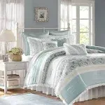 Madison Park Dawn 9 Piece Cotton Percale Comforter Set Blue Queen