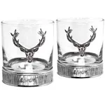 English Pewter Company Double Whiskey Glass Tumbler Set with Pewter Majestic Stag ...