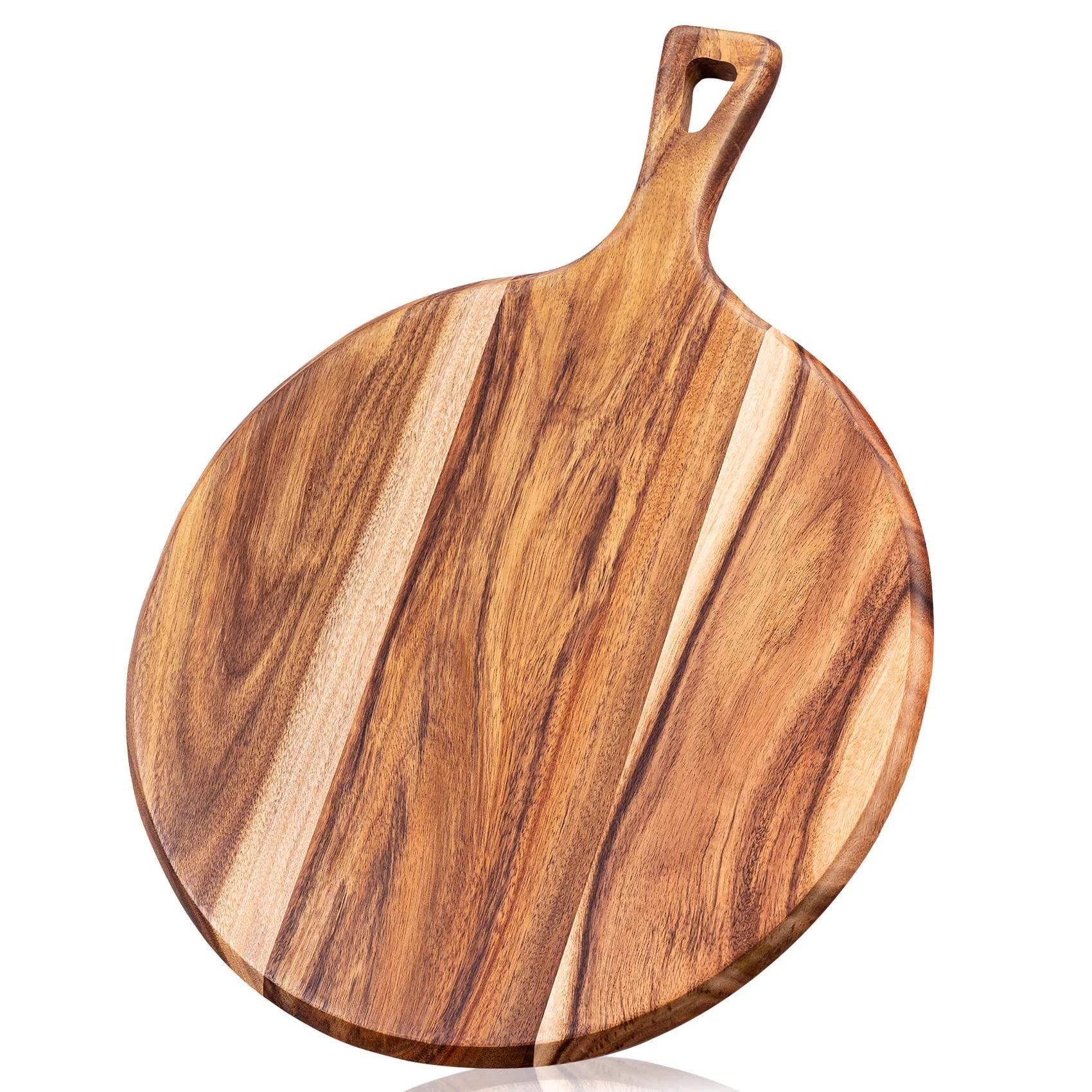 Acacia Wood Pizza Peel Cutting Board - GLNWUE Round Cutting Boards with Handle for kitchen,Wooden Chopping Board Countertop for Meat, Cheese, Bread, Vegetables Fruits Charcuterie Cheese Serving Boards