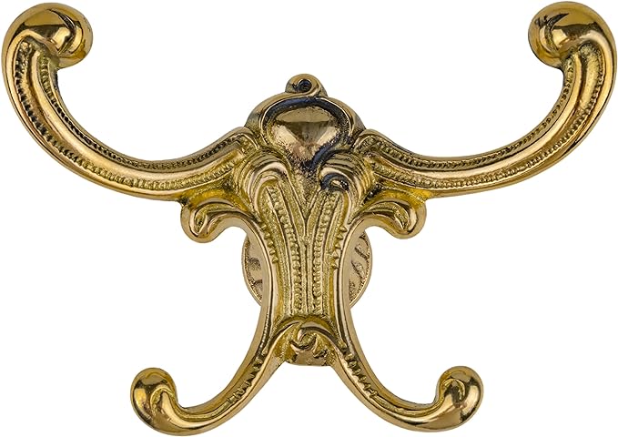 UNIQANTIQ HARDWARE SUPPLY Victorian Double Solid Brass Hat and Coat Hook | Hall Tree, Rack Mount Vintage Coat Hooks for Hanging Garment | UA-731-PB (1)