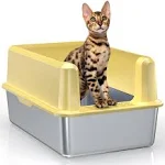 Stainless Steel Litter Box with High Side, XXL Extra Large Cat Litter Box for Big Cats & Multiple Cats, Non-Sticky, No Urine Leakage, Easy Clean Cat Litter Pan Include Scoop