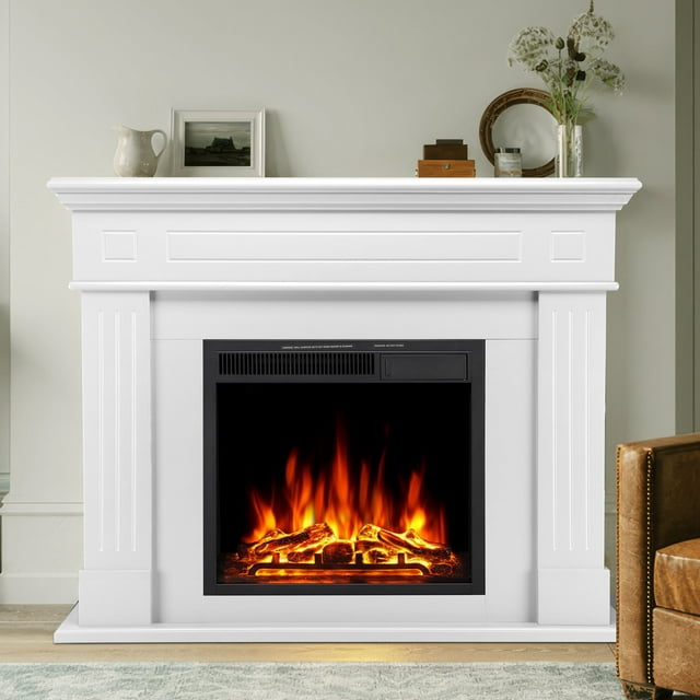 Kissair Electric Fireplace Mantel Wood Surround Firebox Freestanding Corner ...