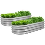 Bundle of 2 | 12" Tall 4x2ft Oval Metal Galvanized Raised Garden Beds | Tramull