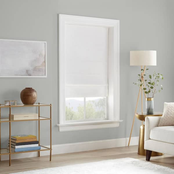 Eclipse Drew White Textured Solid Polyester 27 in. W x 64 in. L 100% Blackout Single Cordless Roman Shade 22716800906